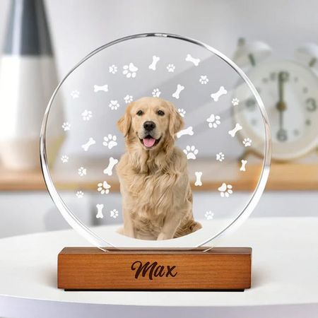 Custom Dog Photo With Bone For Dog Lover Round Acrylic Frame Block